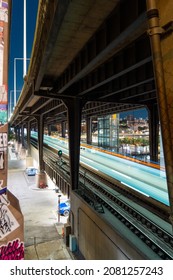 Sydney, Australia - November 17, 2021: Long Exposure View Of Train Passing Through The Tunnel.