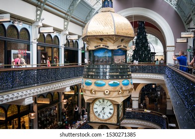 Sydney, Australia - November 22, 2014: Queen Victoria Building Interior With Decorated Christmas Tree And The Great Clock