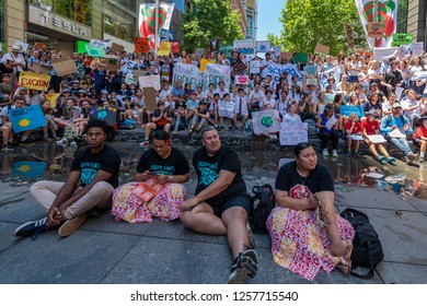 Sydney, Australia - November 30, 2018 - Pacific Climate Warriors Join Thousands Of Australian Students In Climate Change Protest. In A Huge Rally At Martin Place, Sydney CBD Protesters Demand Urgent A