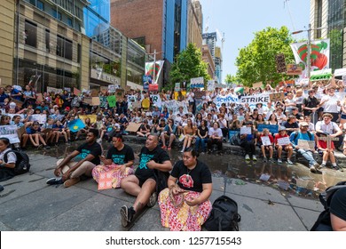 Sydney, Australia - November 30, 2018 - Pacific Climate Warriors Join Thousands Of Australian Students In Climate Change Protest. In A Huge Rally At Martin Place, Sydney CBD Protesters Demand Urgent A