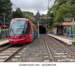 Sydney, Australia, NSW. 05/09/2019. Light Rail Train Station To Central Station. Background A Tunnel And Trees. 