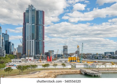 SYDNEY, AUSTRALIA - OCTOBER 11, 2016:  Commercial Property Development At Barrangaroo Avenue Close To Darling Harbour Wharf.