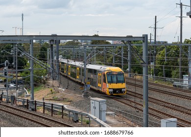 Sydney, Australia - October 29, 2016: Sydney Transport Yellow Train. Suburban Train, Sydney Public Transport Infrastructure