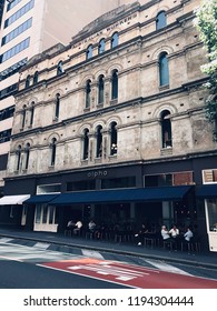 SYDNEY, AUSTRALIA - OCTOBER 3, 2018:Front Of Beautiful Restaurant On The Ground Floor At Australian Workers Union Building In Sydney,Australia (Take A Picture By Smartphone)