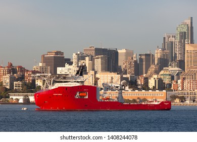 Sydney, Australia - October 5, 2013: Australian Border Force Multi Purpose Off Shore Vessel Ocean Shield In Sydney Harbor.