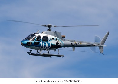 Sydney, Australia - October 5, 2013: Royal Australian Navy Aerospatiale AS-350B Helicoper In Special Markings To Commemorate The 100th Anniversary Of The Royal Australian Navy.