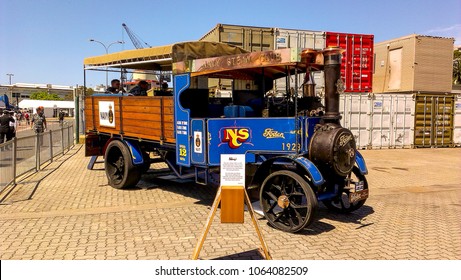 SYDNEY, AUSTRALIA - OCTOBER 6,2013 : The Foden Steam Wagon Of Australian Navy Steam Club Parks At The Entrance Of Sydney Naval Base For Participating In International Fleet Review Sydney 2013.