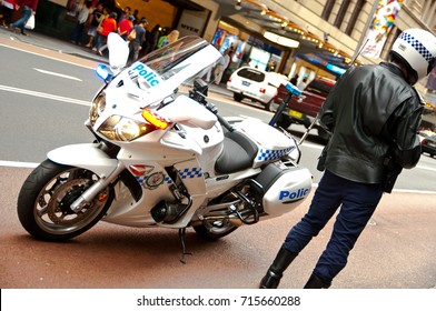 Sydney, Australia. - On December 26, 2012. - New South Wales Police Force In Uniform With Motorbike.