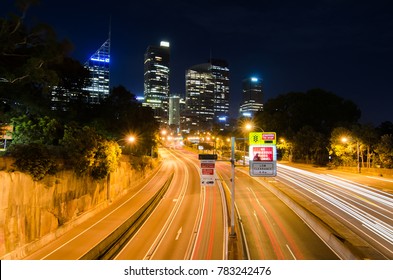 SYDNEY, AUSTRALIA. – On December 28, 2017. - Night Photography Of Toll Road With Cityscape At The Background.