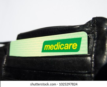 SYDNEY, AUSTRALIA – On February 15, 2018. - Medicare Card Is A Publicly Funded Universal Health Care System In Australia, The Image Shows The Card In A Black Wallet.