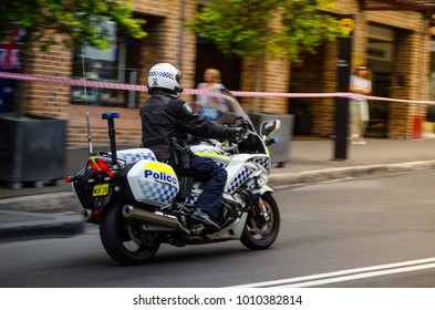 SYDNEY, AUSTRALIA – On January 26, 2018. – New South Wales Police Riding A Motorcycle.