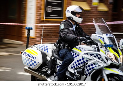 SYDNEY, AUSTRALIA – On January 26, 2018. – New South Wales Police Riding A Motorcycle.