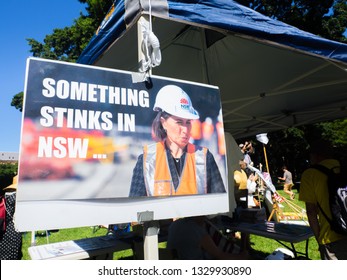 SYDNEY, AUSTRALIA. – On March 03, 2019. - The Poster Of Leader Of The Liberal Party ,is Gladys Berejiklian, By Protester For Saving NSW ,Stop Her Project That Effect To Environmental Issues.