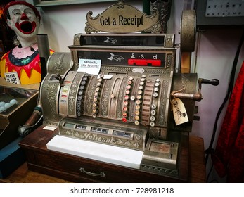 SYDNEY, AUSTRALIA. – On November 20, 2016 - Antique National Cash Register At Mitchell Road Antique & Design Centre.