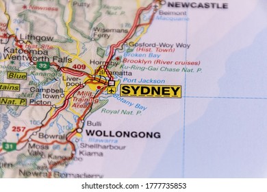 Sydney, Australia On A Road Map.