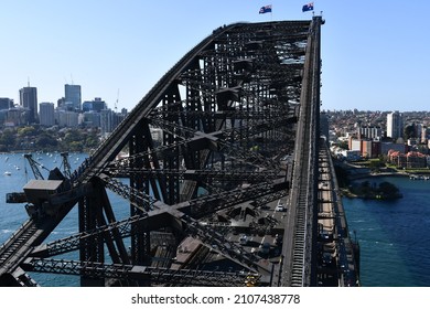 Sydney, Australia - September 5, 2019: Top Of The Arch Of The Sydney Harbour Bridge.