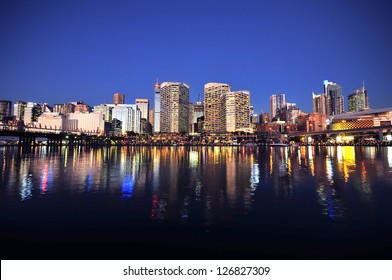 Sydney cbd darling harbour night scape with nice eveing sky - Shutterstock ID 126827309
