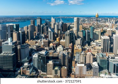 Sydney city aerial view. Sydney CBD, Central Business District from above. Sydney downtown top view