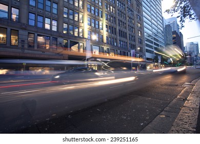 Sydney City Center At Night, Heavy Traffic