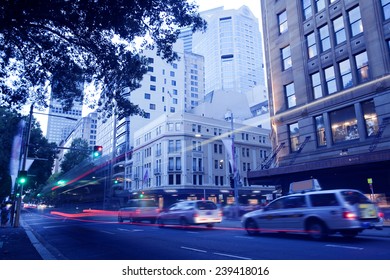 Sydney City Center At Night, Heavy Traffic