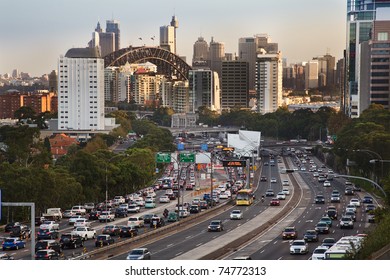 Sydney City Highway Full Of Cars Traffic Jam Rush Hour Toll Street Motor Road Commuter Delays