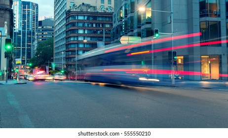 
Sydney City Roads, Car Traffic And Light Trails