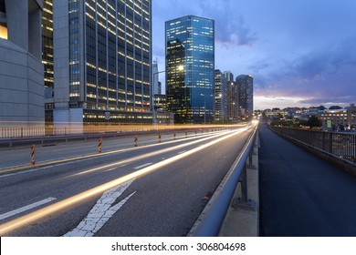 Sydney City Traffic Light Trails In The Evening