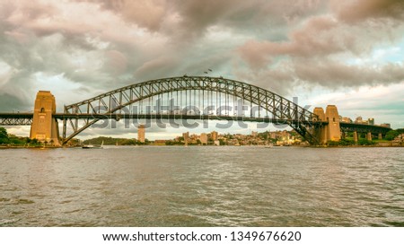 Similar – Happy woman looking at camera with Harbor Bridge in the background, in Sydney city, Australia.