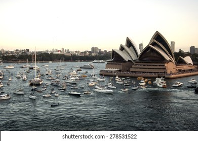 Sydney Harbor With Opera House - Panorama Taken On 19 Of February 2007 During Queen Elizabeth 2 Cruise Ship Visit.