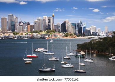 Sydney Harbour Bay Boat Marina CBD Cityscape Skyscraper Summer Sunny Day View