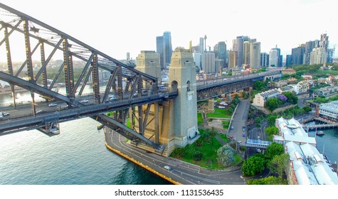 Sydney Harbour Bridge, Aerial View At Sunrise.