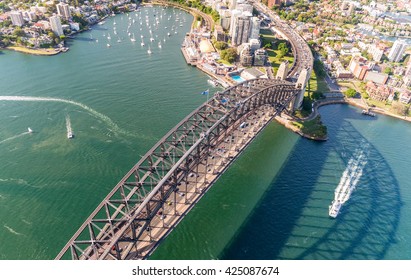 Sydney Harbour Bridge. Aerial View From Helicopter On A Beautiful Day.