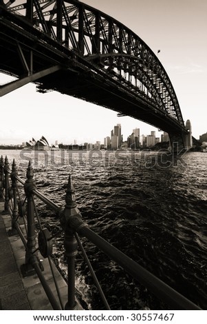 Similar – Happy woman looking at camera with Harbor Bridge in the background, in Sydney city, Australia.