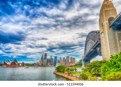 Sydney Harbour Bridge On A Cloudy Day.