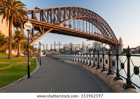 Sydney Harbour Bridge in a quiet spring sunrise in Sydney, Australia