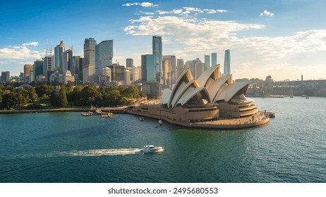 Sydney Harbour Opera House Cityscape Skyline Aerial View, New South Wales, Australia - Powered by Shutterstock