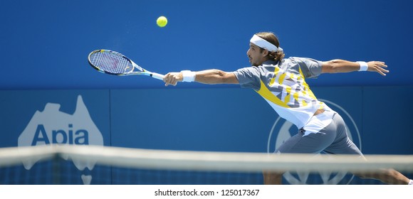 SYDNEY - JAN 9: Feliciano Lopez From Spain Stretches For A Backhand At The APIA Sydney Tennis International. Sydney January 9, 2013.