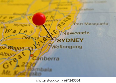 Sydney Marked On Map With Red Pin