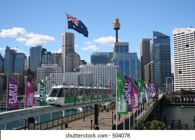 The Sydney Monorail Crosses Darling Harbour