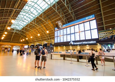 SYDNEY, NEW SOUTH WALES, AUSTRALIA. - On March 7, 2018. -
 Central Railway Station at the transport information center which is showing timetable on the big screen.
