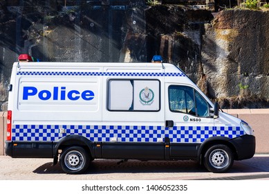 Sydney, New South Wales, Australia- 21 April 2019: A Police Van Parked Outside A Park.