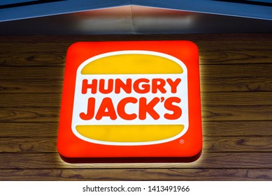 Sydney, New South Wales, Australia- 19 April 2019: Hungry Jack's Fast Food Shop Signboard.