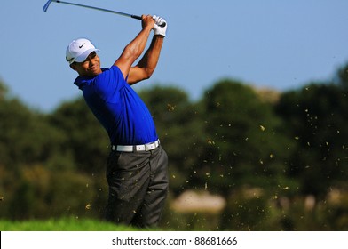  SYDNEY - NOV 12: American golfer Tiger Woods plays from the rough, third round at the Emirates Australian Open at The Lakes golf course. Sydney - November 12, 2011