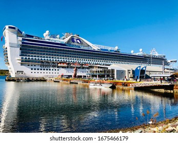 Sydney, Nova Scotia, CANADA - October 9, 2019: Princes Cruise Ship Docked At The Port Of Sydney, Canada. The Cruise Passages Took Off The Ship For Site Seeing Or Excursion Activities.