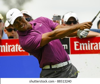 SYDNEY - NOVEMBER 10: Tiger Woods plays a tee shot in the first round in the Australian Open at The Lakes golf course on November 10, 2011 in Sydney, Australia.