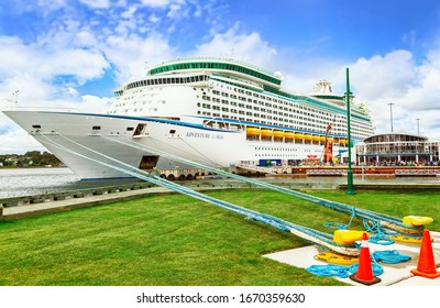 SYDNEY, NS, CANADA - SEPTEMBER 12, 2019: Cruise Ship Royal Caribbean Adventure Of The Seas Docked At Port Sydney. The Tourist Region Is A Popular Canadian Cruise Destination
