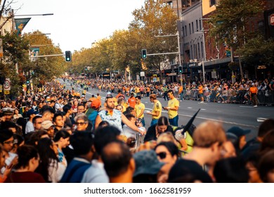 Sydney / NSW / Australia / 02 29 2020: Large Crowds Lining Oxford Street At The LGBTQI Mardi Gras Parade