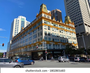 Sydney, NSW / Australia - August 23 2020: The Downing Centre features state government courts, including Local Court, District Court, and a law library. Department of Justice and sheriffs offices