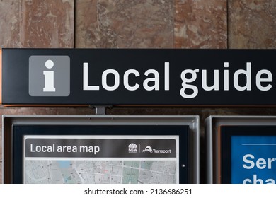 "Sydney NSW Australia Feb 2022" Information Local Guide board at train station 