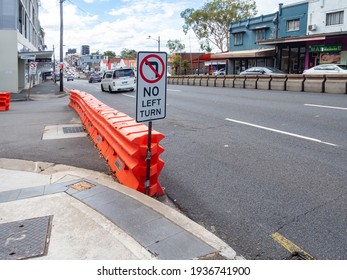 Sydney NSW Australia - February 21st 2021 - No Left Turn Sign In Drummoyne On A Sunny Summer Afternoon